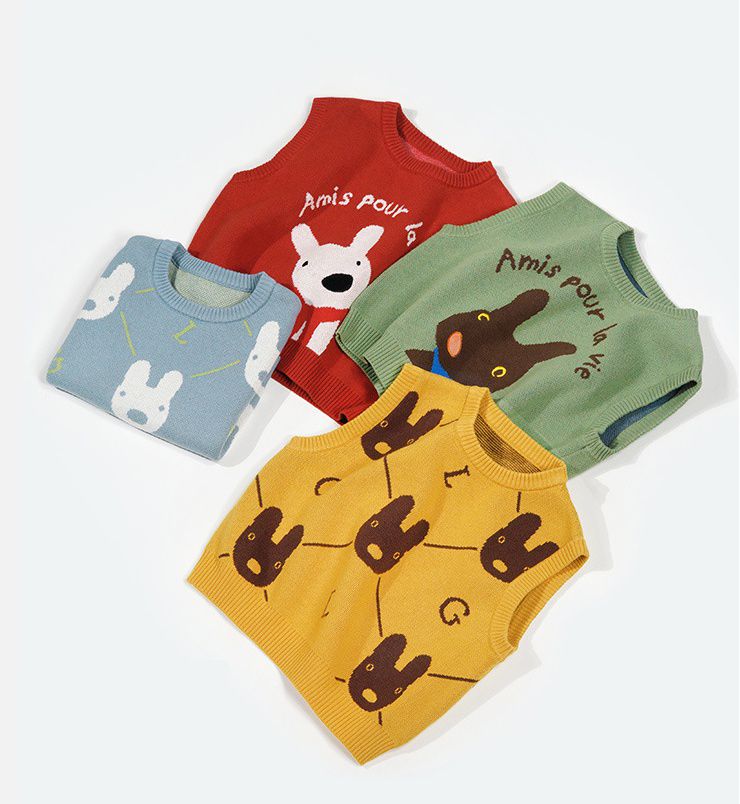 Minizone - 純棉針織保暖背心-卡通人物卡斯波-綠色