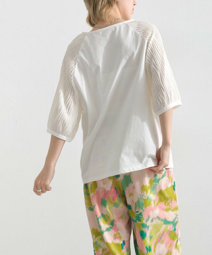 日本 le colis - 優雅立體感波浪五分袖上衣-黑