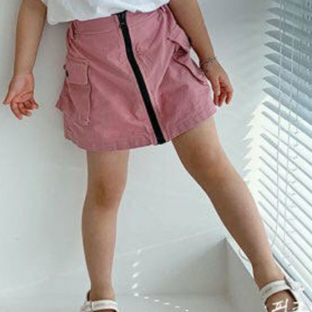 韓國 PINK151 - 寬版拉鍊短裙-粉