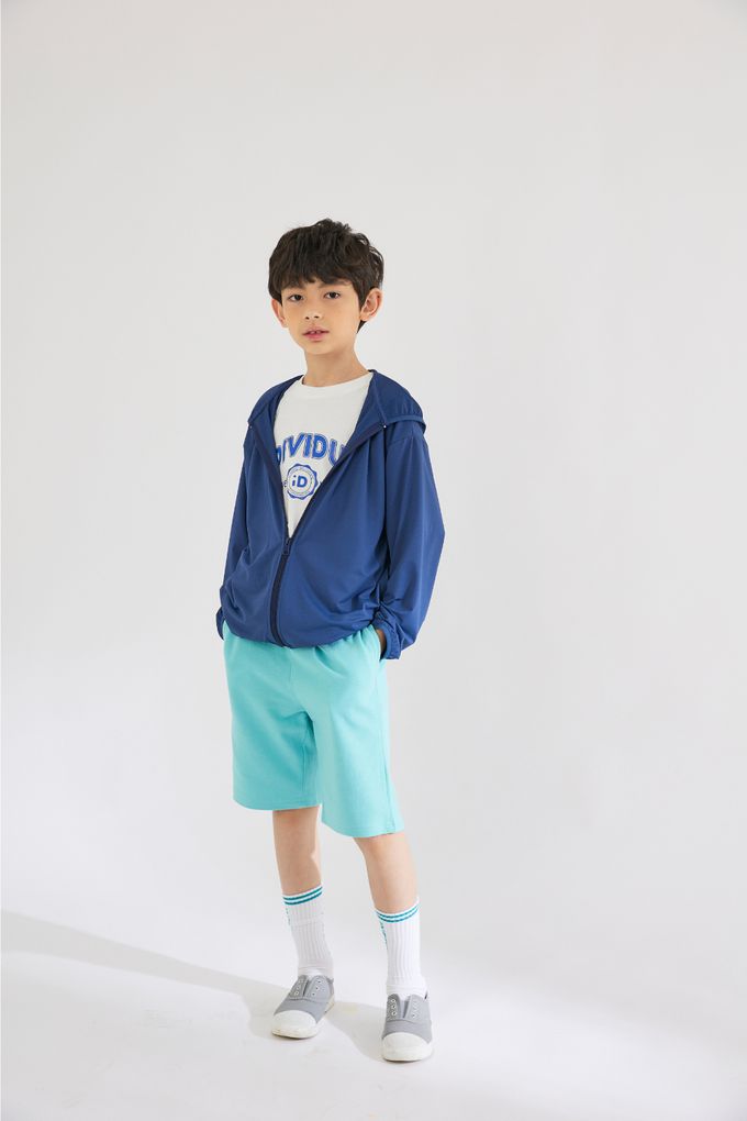 韓國 INDIVIDUEL - 好搭配休閒風五分褲-米灰