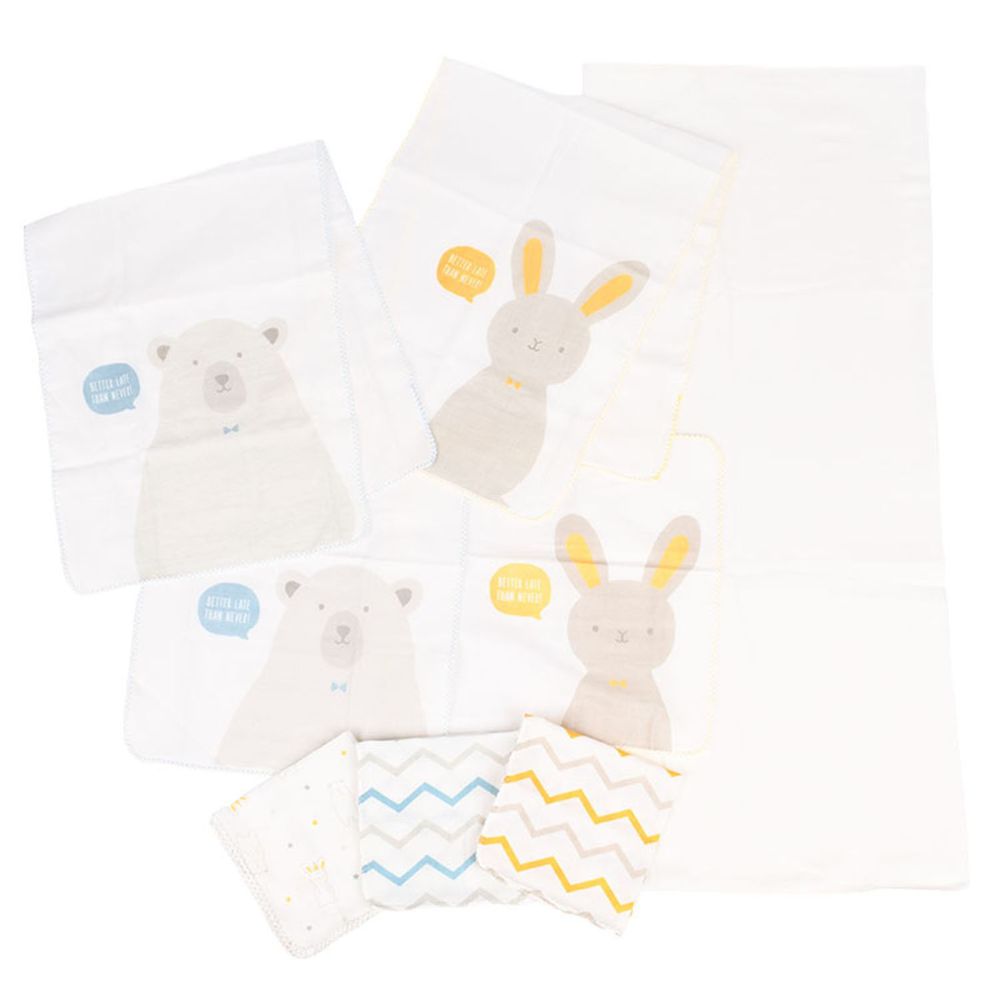 akachan honpo - 日本製沐浴毛巾&棉紗毛巾8件組-兔子白熊-棉紗浴巾：70㎝×120㎝（1條）棉紗洗澡巾：27㎝×70㎝（2條）棉紗手帕：27㎝×27㎝（5條）