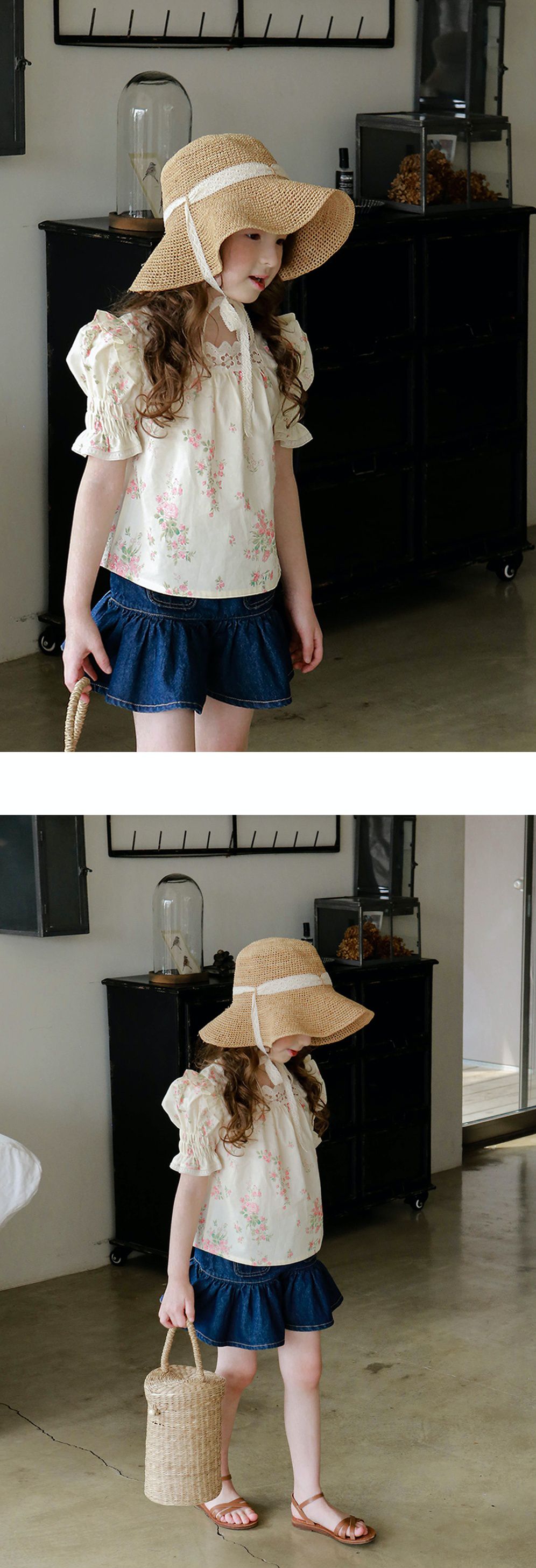 韓國 PuellaFLO - 荷葉下襬雙口袋牛仔裙-深藍