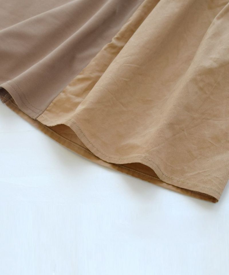 日本 zootie - 光澤感層次撞色長袖洋裝-淺卡其