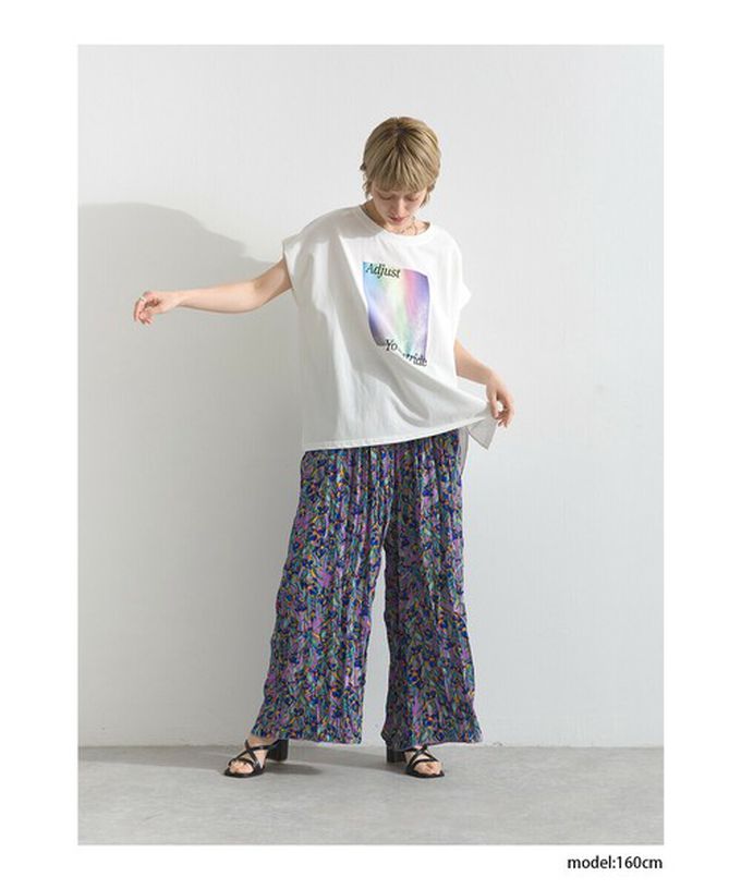 日本 le colis - 接觸冷感 光暈印花法式袖T恤-淺灰