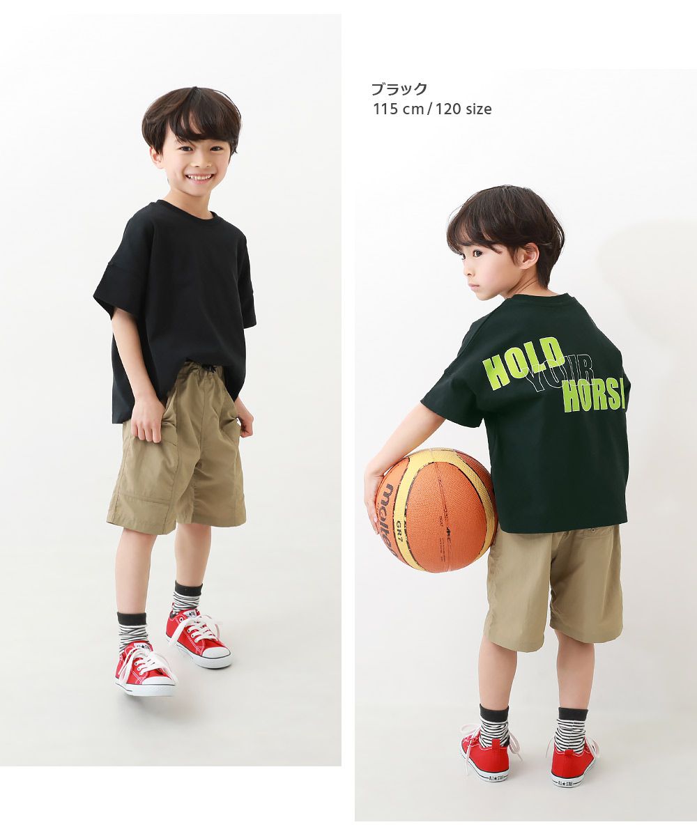 日本 devirock - 背後標語印花落肩短袖上衣-白底藍字