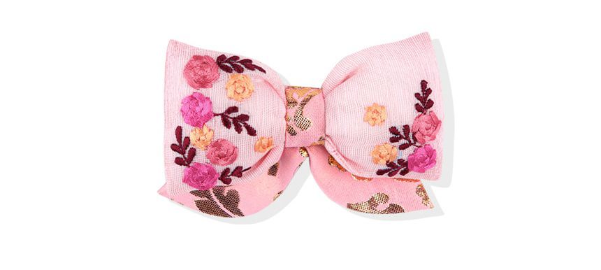 韓國 yedam - 韓服髮飾-刺繡蝴蝶結髮夾-粉紅