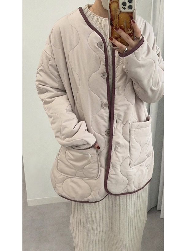 日本 GRL - 波浪衍縫鋪棉外套-米