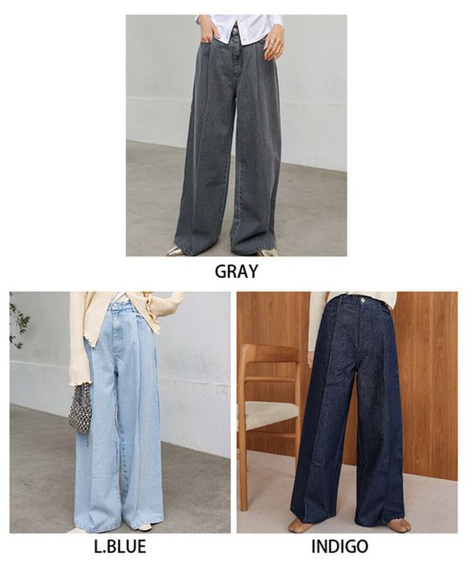 日本 Bab - 腳長效果 摺線丹寧印度棉寬褲-深灰