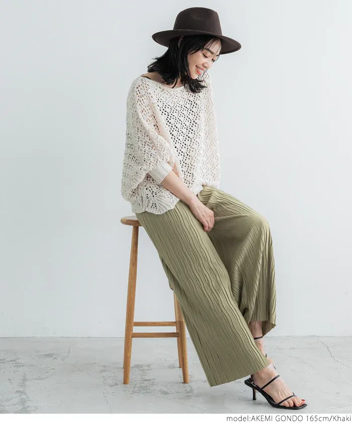 日本 COCA - [可剪裁] 百搭波浪紋垂墜寬褲-深灰