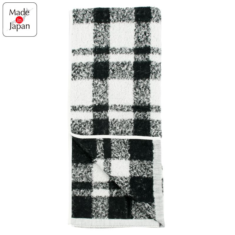 akachan honpo - 今治洗臉巾-格紋-黑色 (34×80cm)