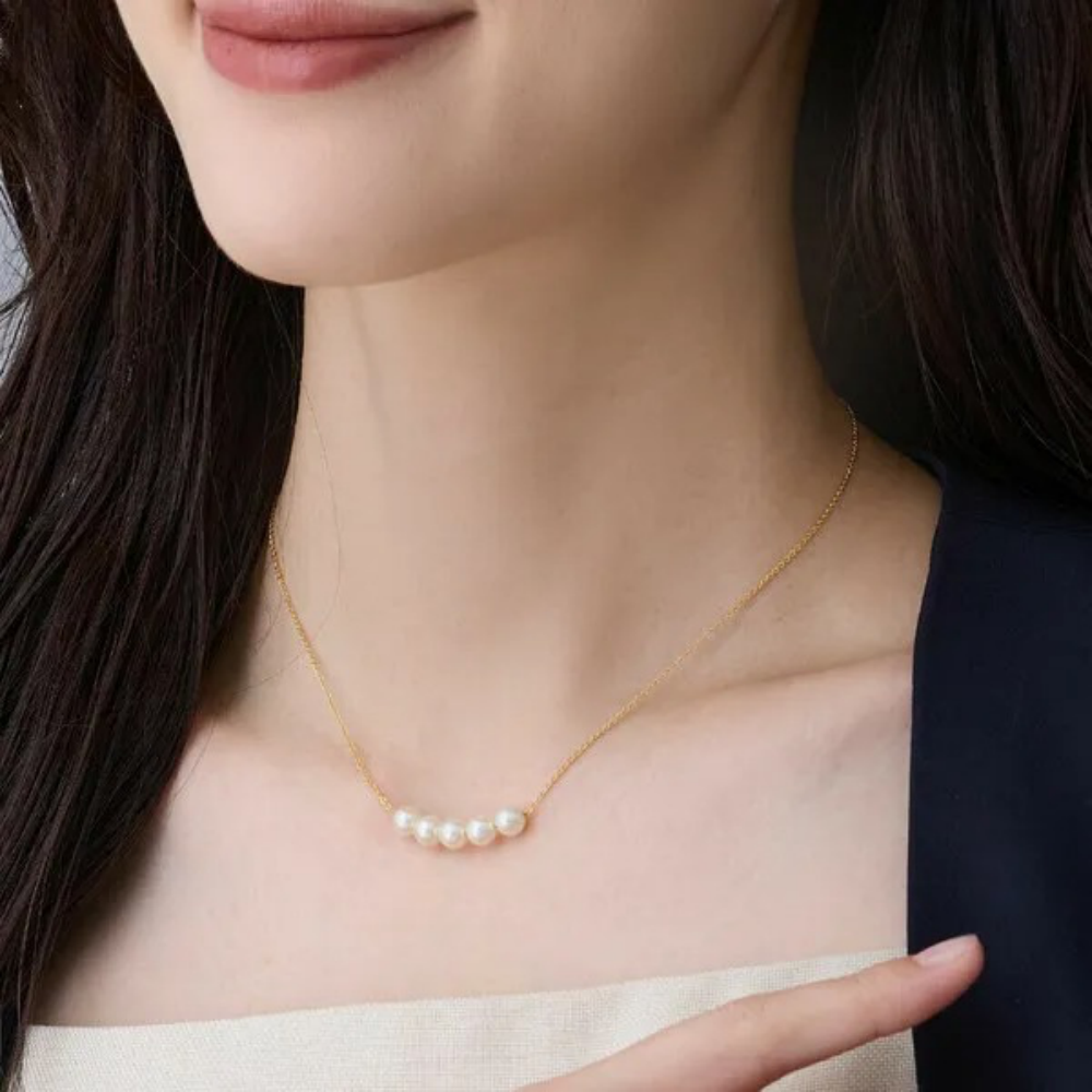 珍珠優雅弧形排列項鍊-金
