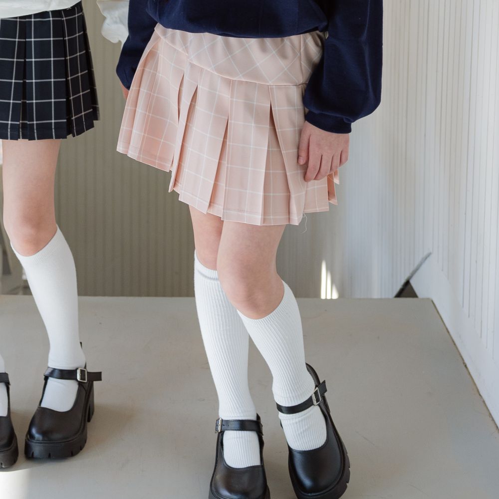 sm2 鬆緊腰格紋學院風百褶短裙-粉