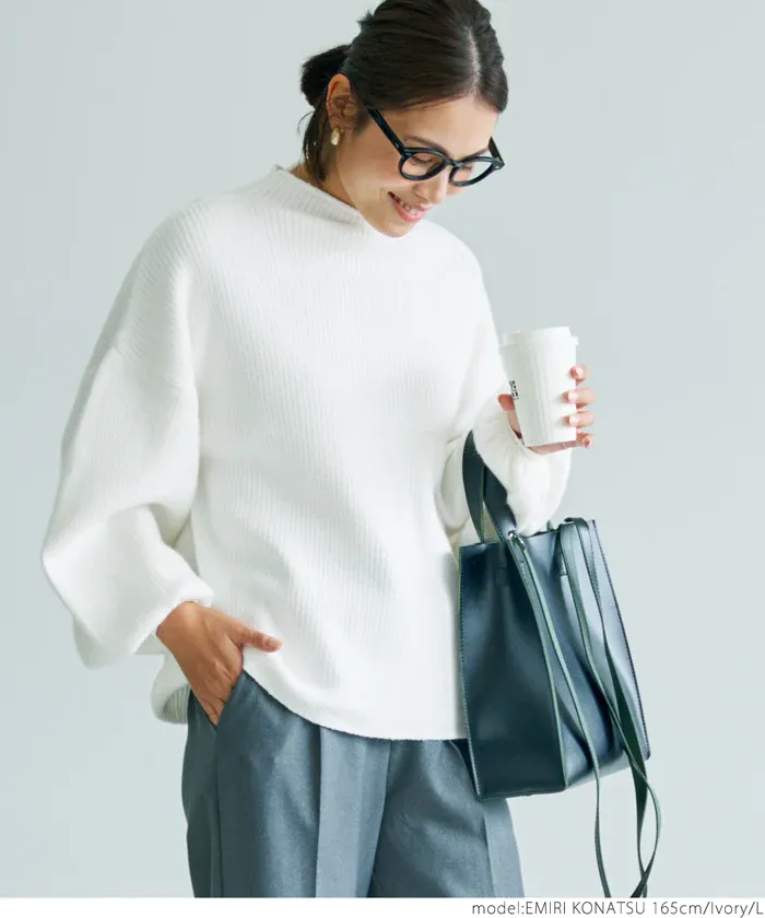 日本 COCA - 舒適修身立領羅紋毛衣-淺粉