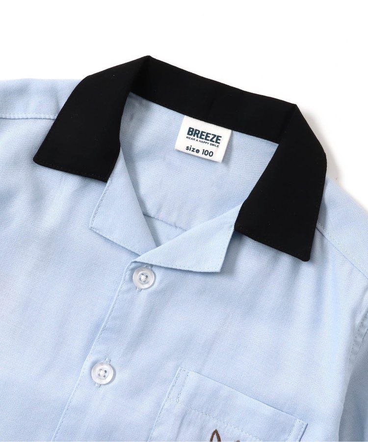 日本 BREEZE - 聯名款 露營風刺繡印花短袖襯衫-軍綠