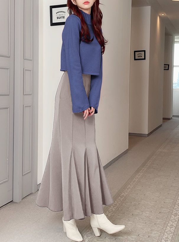 日本 GRL - 浪漫多層次魚尾長裙-橘