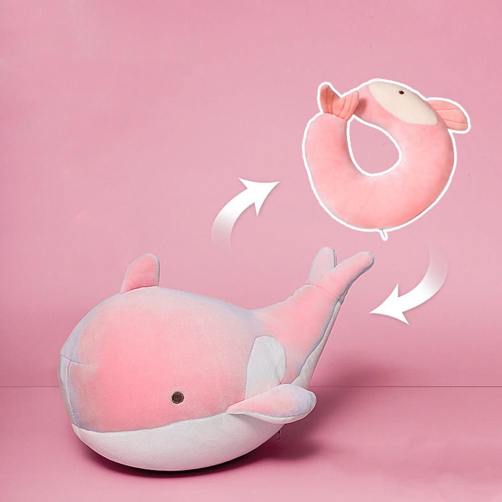 可愛二合一變型頸枕-鯨魚-粉色
