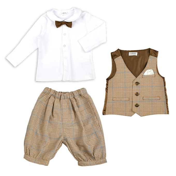 akachan honpo - 三件式西裝-附可拆卸領帶-咖啡色