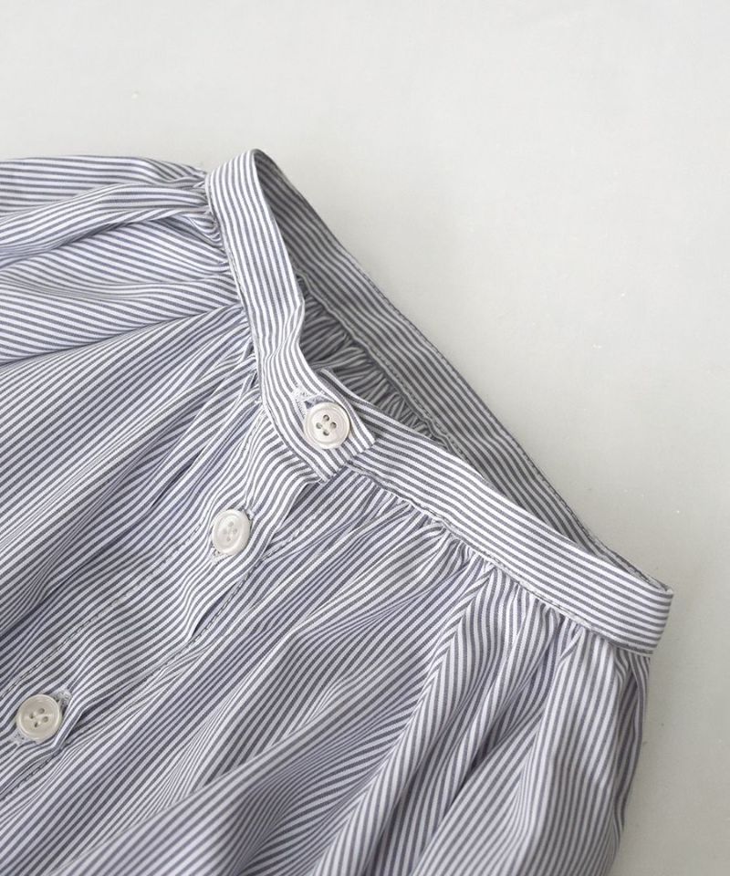 日本 zootie - 繫帶開衩袖口襯衫長版上衣-深藍條紋