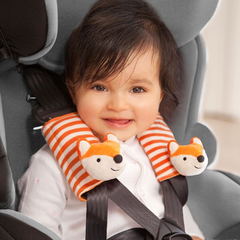 英國 JoJo Maman BeBe - 推車/安全座椅的安全帶動物造型保護套-條紋狐狸