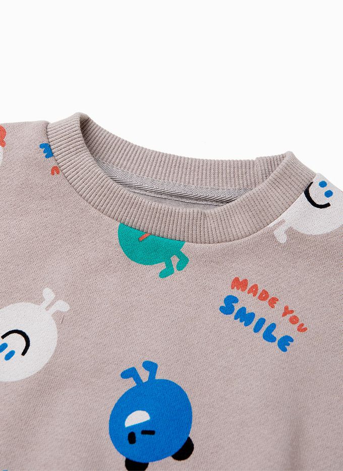 韓國 OZKIZ - 微笑豆豆暖絨長袖T-淺棕