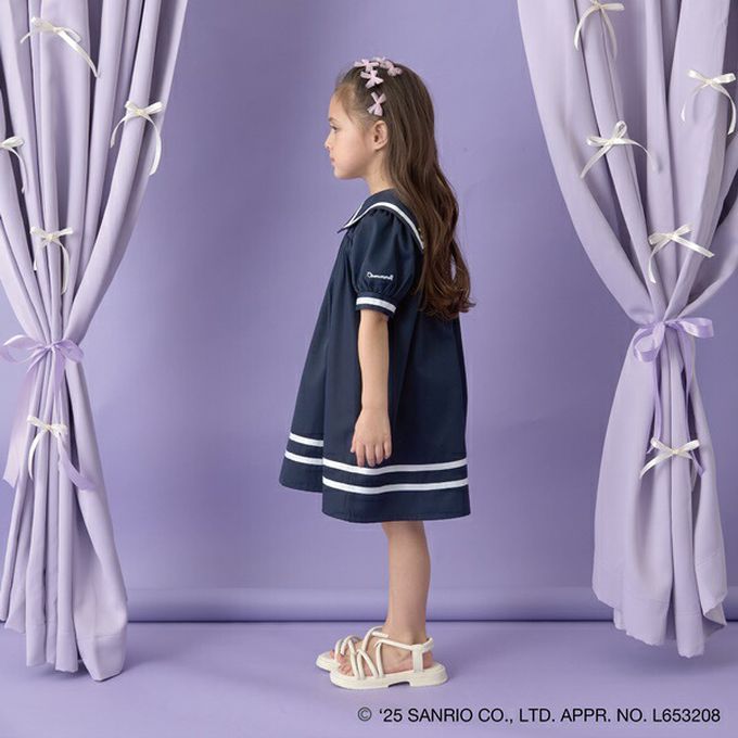 日本 Lycee mine - 俏麗水手條紋短袖洋裝-卡通人物大耳狗-米白