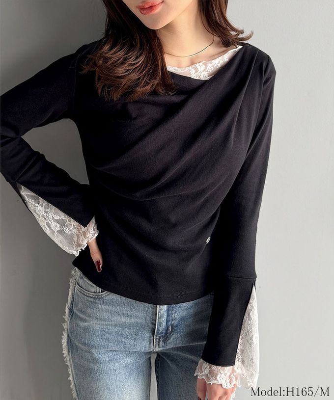 日本 Classical Elf - 蕾絲皺摺美型喇叭袖上衣-酒紅