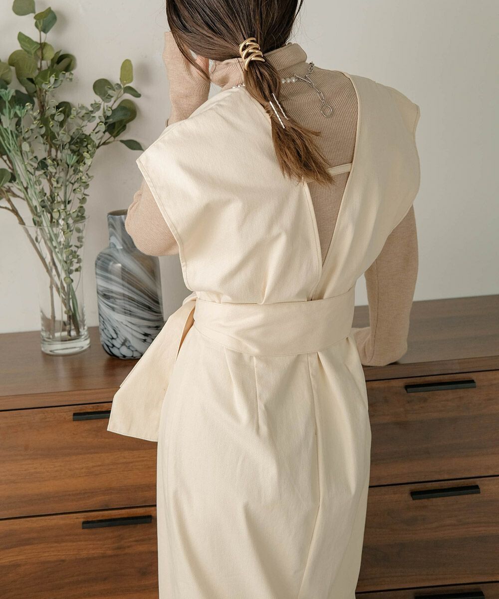 日本 Bab - 知性V領設計綁帶背心裙-深可可