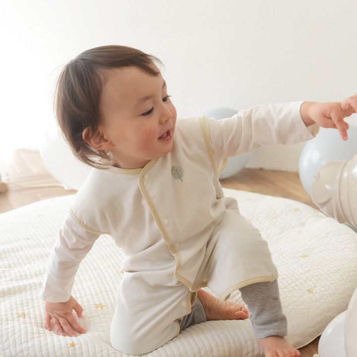 日本 kukka ja puu - 日本製 三重紗防踢被/背心-小樹刺繡-鐵灰x灰邊