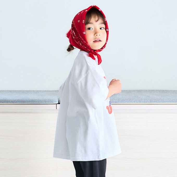 日本 petit main - 100%棉 夏季感印花短袖上衣-綠洲-亮黃