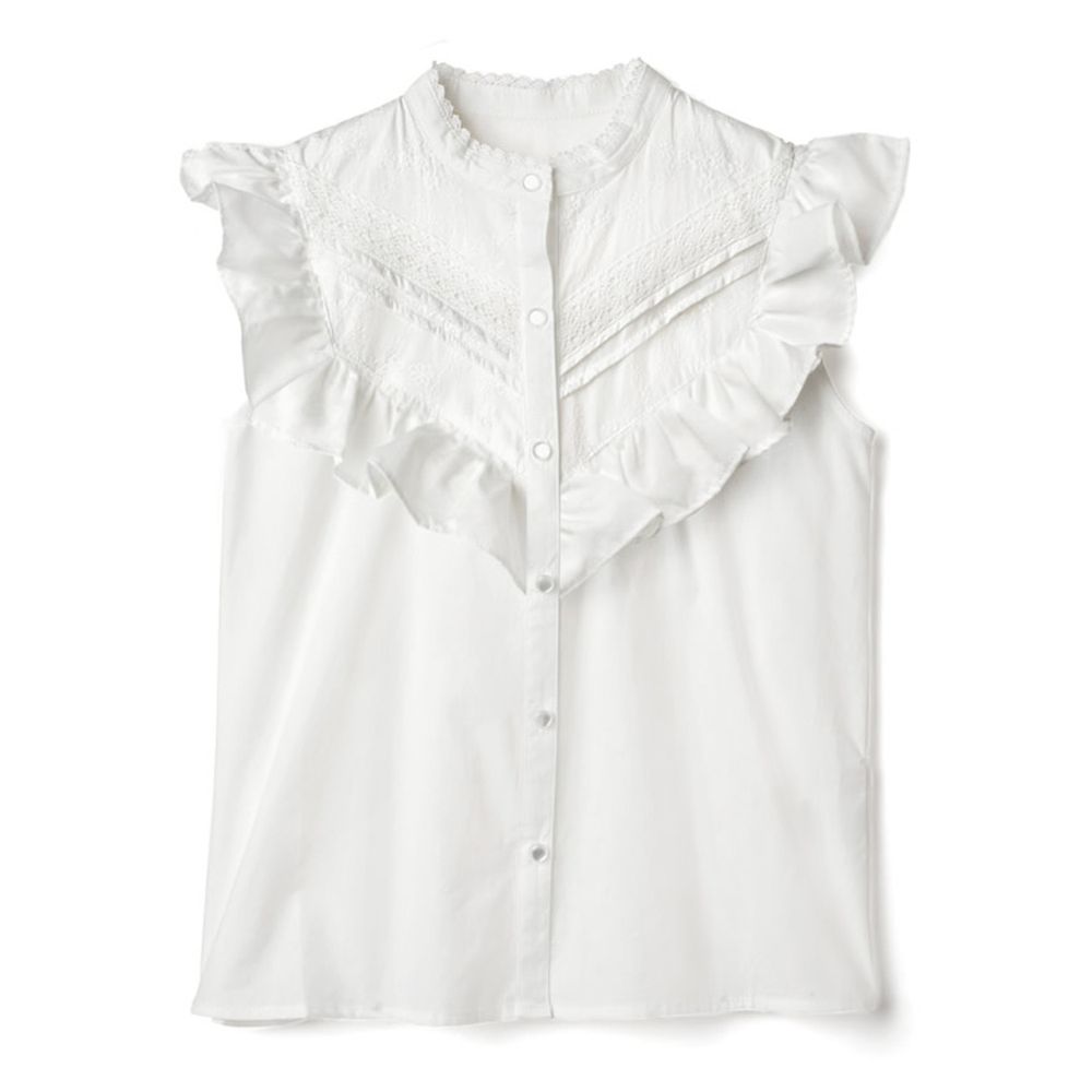 日本 GRL - 小荷葉刺繡無袖襯衫-天使白