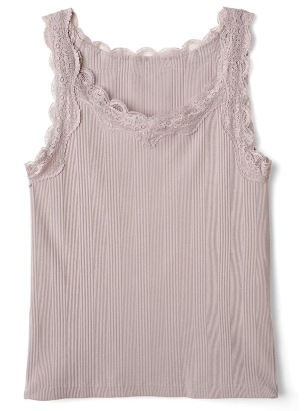 日本 GRL - 蕾絲滾邊圓領無袖上衣-米白