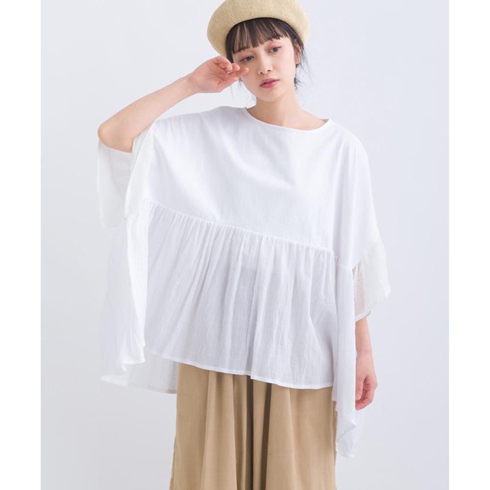 日本 Lupilien - 純棉飄逸感寬版喇叭袖上衣-白