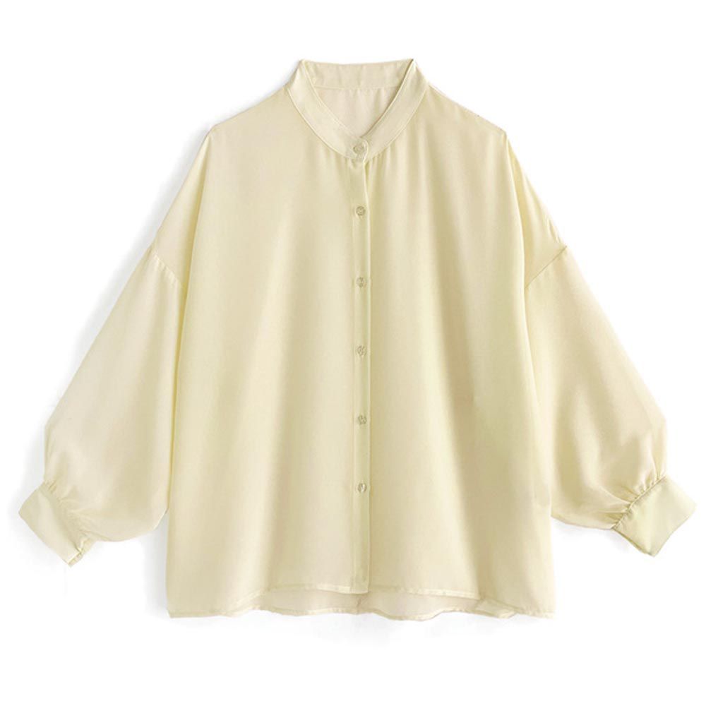 日本 GRL - 透膚感泡泡袖薄長袖襯衫-檸檬黃 (F)