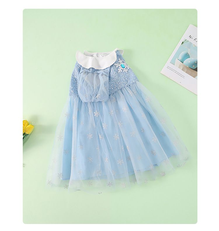 公主風娃娃領網紗洋裝-雪花寶石-淺藍色
