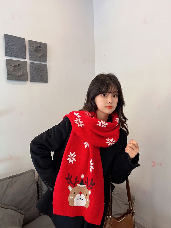 Love, Charlotte - 聖誕麋鹿針織毛線圍巾-親子款-紅色 (均碼 (180cm x 30cm ))