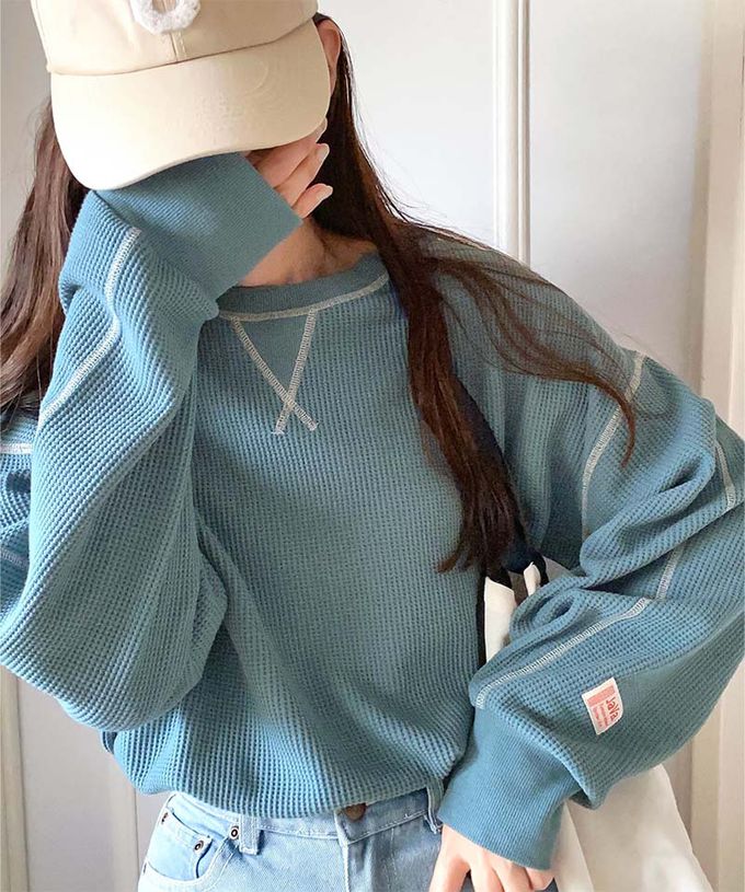 日本 Classical Elf - Java 華夫格車線薄長袖上衣-象牙米