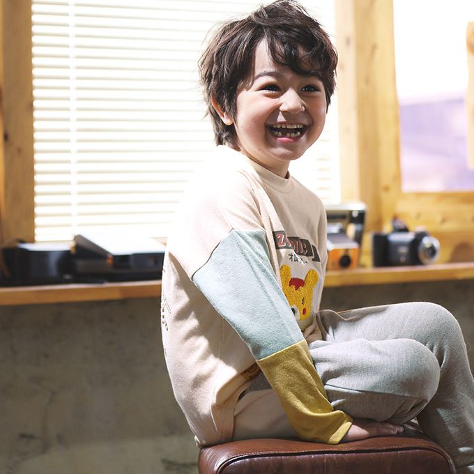 日本 ZOOLAND - 立體刺繡撞色長袖上衣-療癒咖哩飯-軍綠