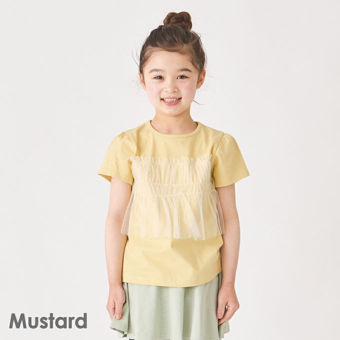 日本 evercloset - 100%棉 層次透明蕾絲短袖上衣-黃