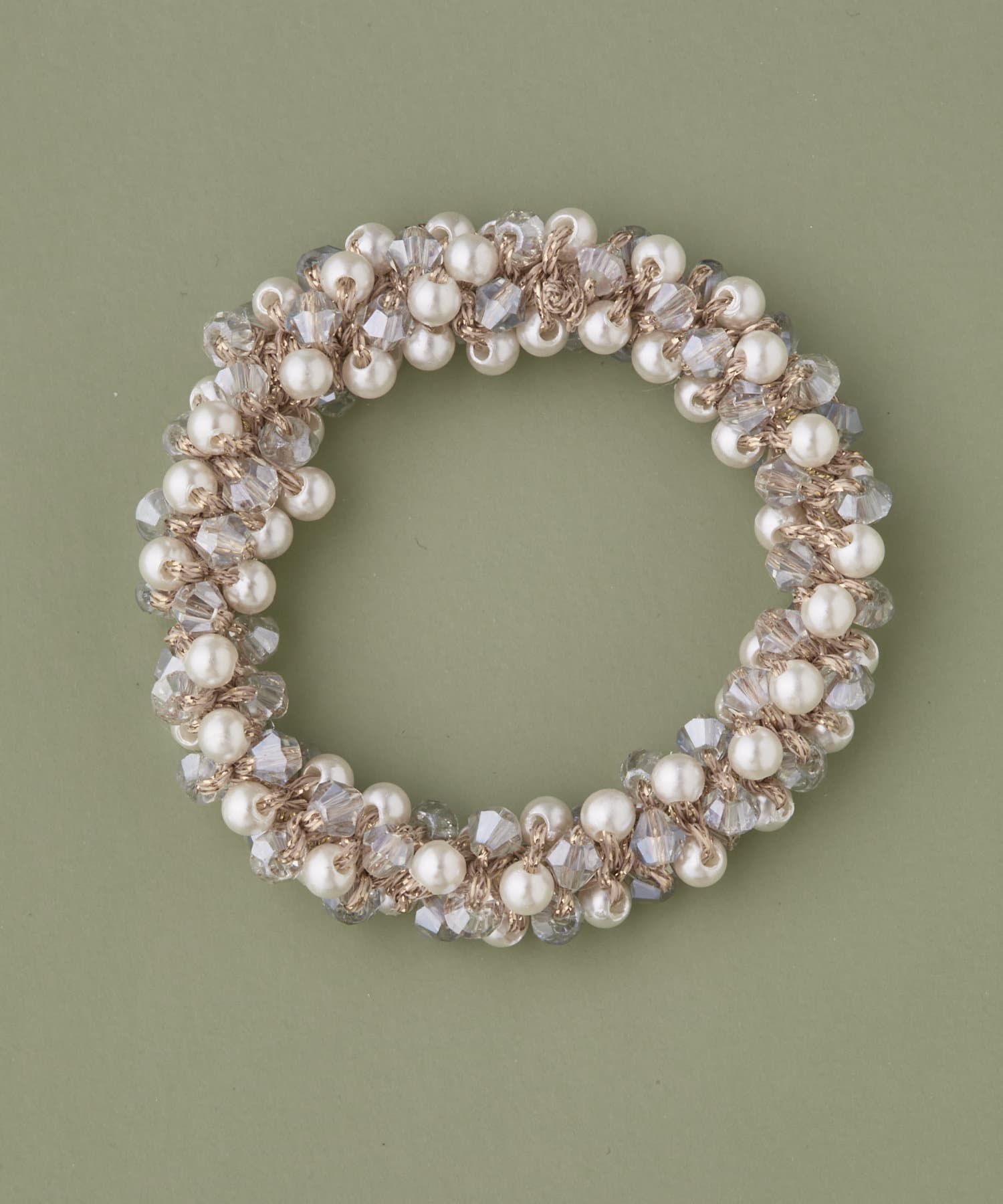 日本 Lattice - 簡約甜美水鑽珍珠髮圈-水藍