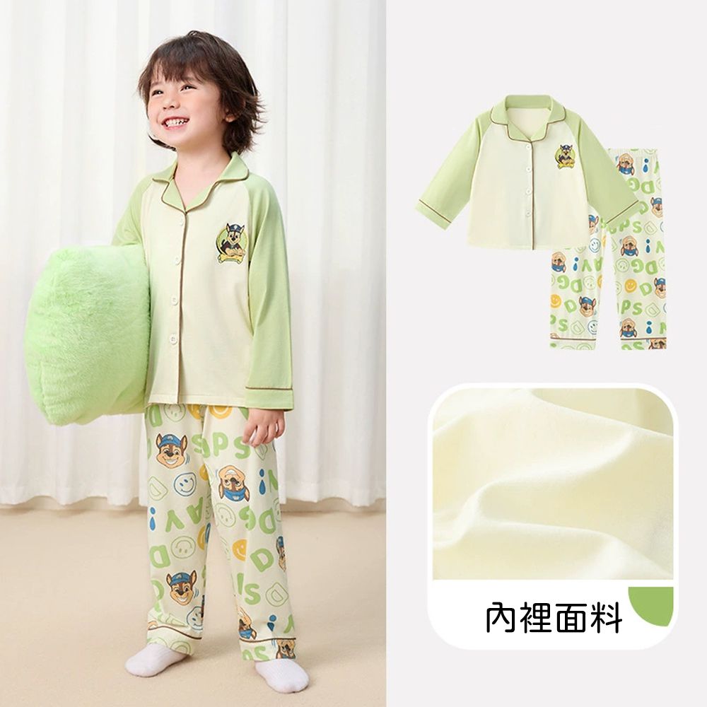 卡通汪汪隊開扣長袖家居服套裝-卡通人物阿奇-淺綠