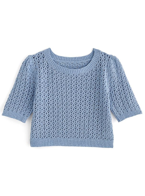 日本 GRL - 清新短版鉤針短袖上衣-冰河藍 (F)