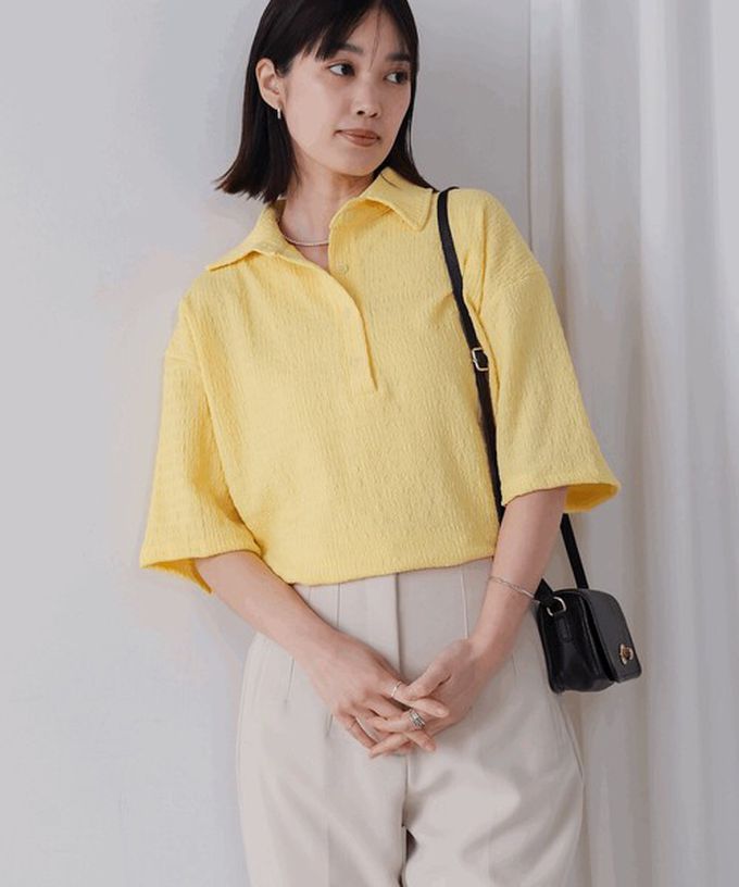 日本 Bab - 精緻紋理都會感五分袖上衣-粉紅