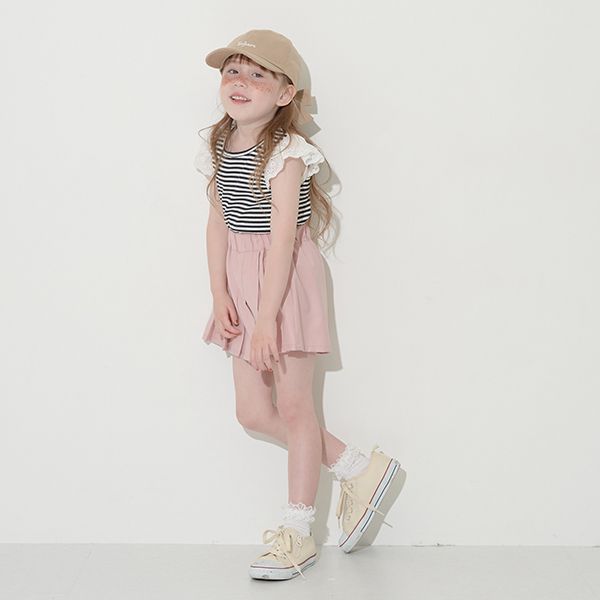 日本 Lycee mine - 羅紋俏皮蕾絲短袖上衣-黑