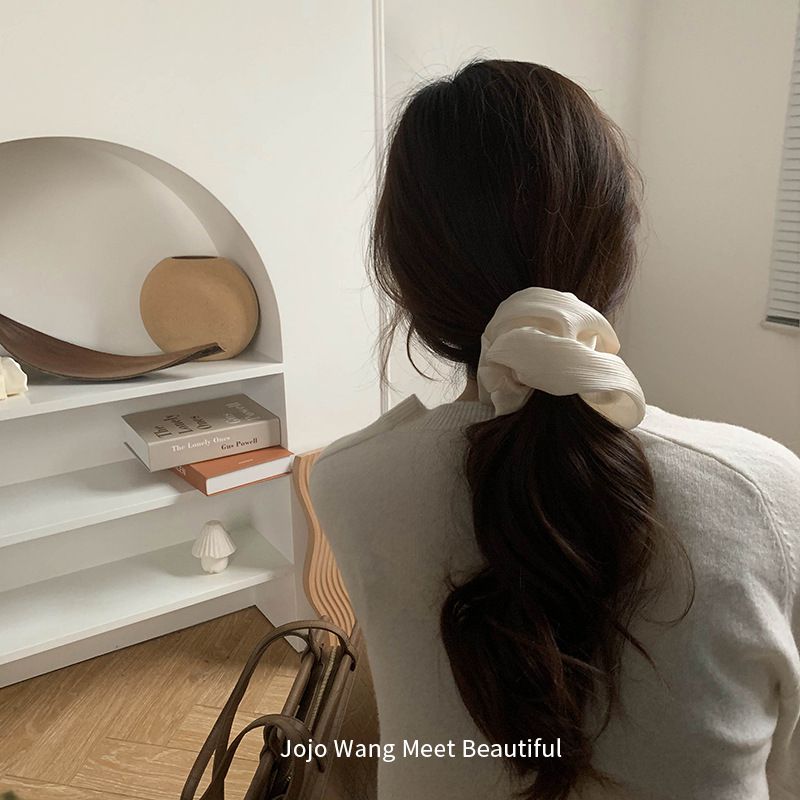 高級紋理皺摺髮圈(小)-米白色