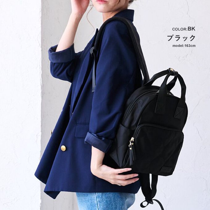 日本 LIZDAYS - 6口袋輕量絎縫時尚小巧後背包-米x杏