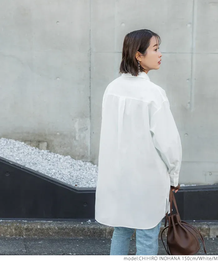 日本 COCA - 簡約落肩翻領長袖襯衫-條紋-水藍