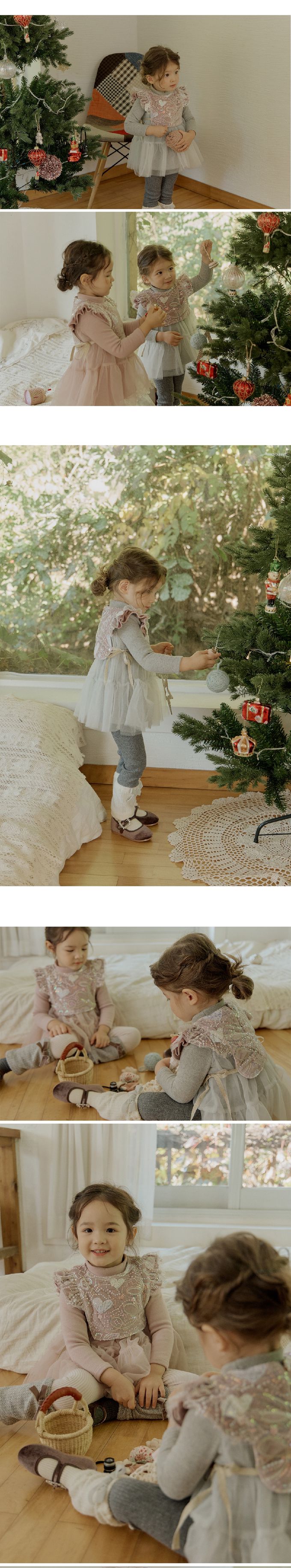 韓國 Puellaflo - 閃閃亮片網紗點綴綁帶背心-藕粉