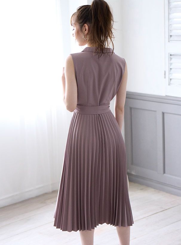 日本 GRL - 翻領無袖腰間綁帶洋裝-黑