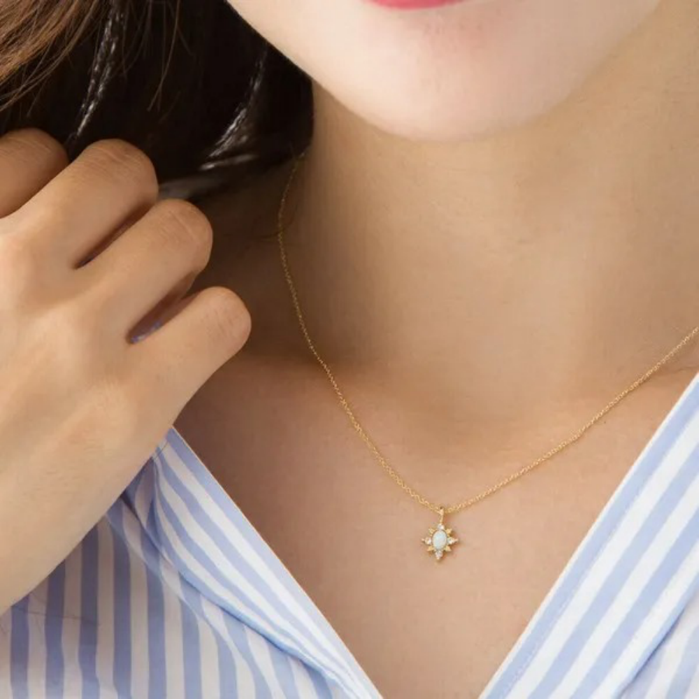 古典歐風閃耀蛋白石項鍊-橢圓款