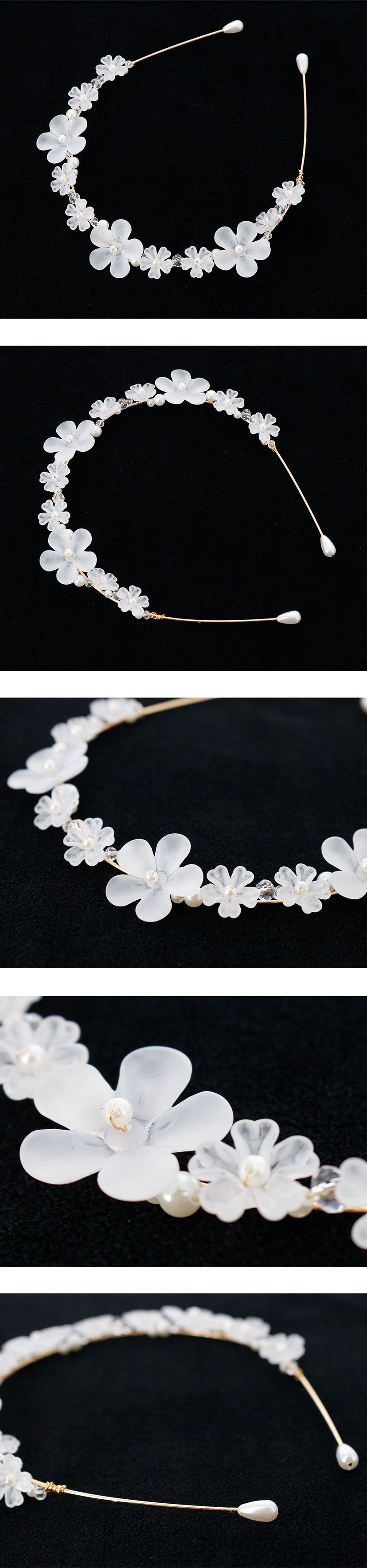 日本 Catherine Cottage - 磨砂優雅花圈造型髮箍-透光白